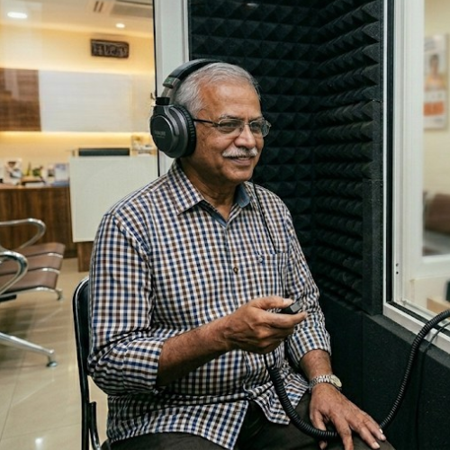 Patient undergoing an audiometry hearing test